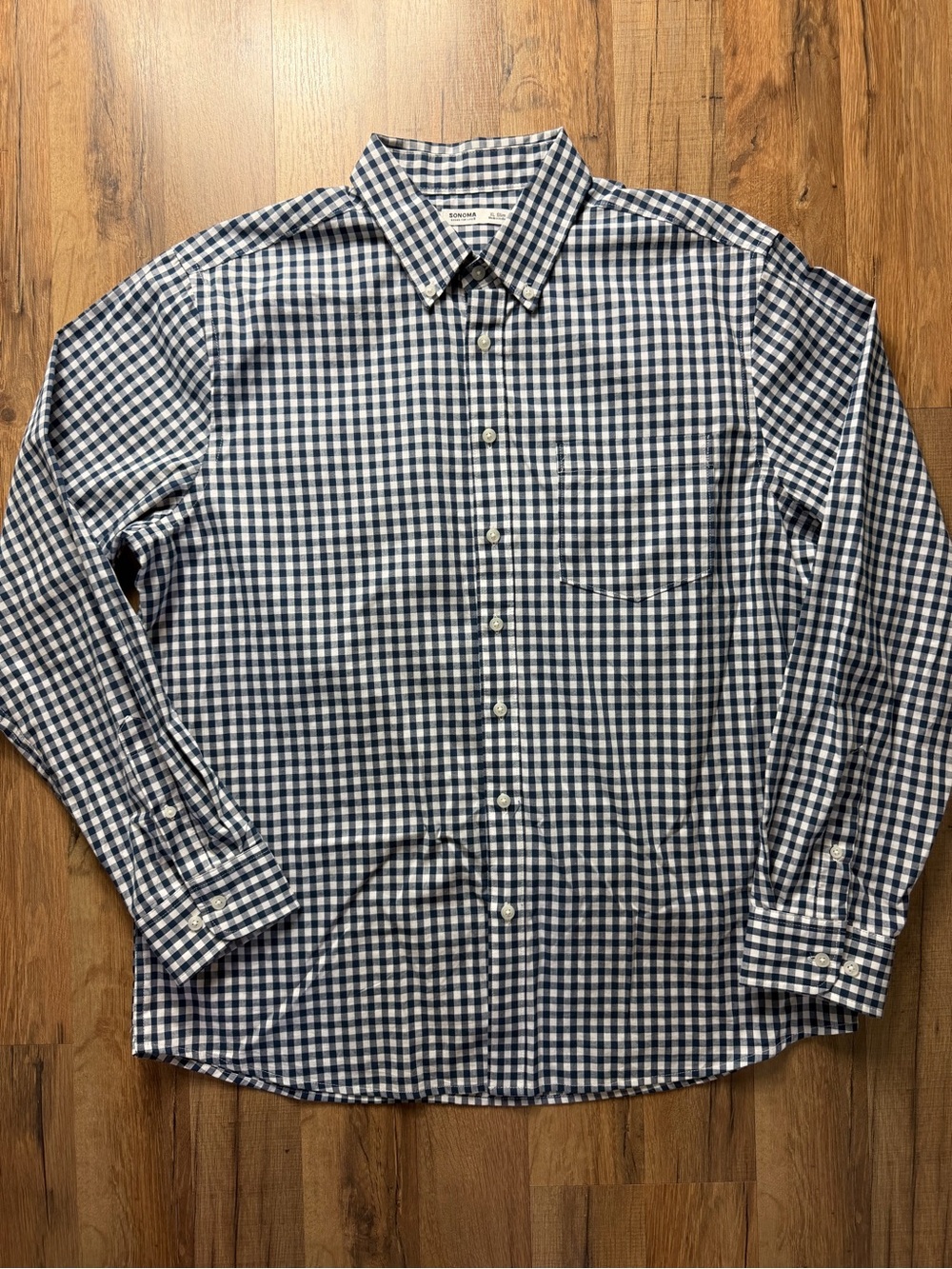 Men's Sonoma Goods For Life Blue White Plaid Button Down Shirt XL Slim Fit